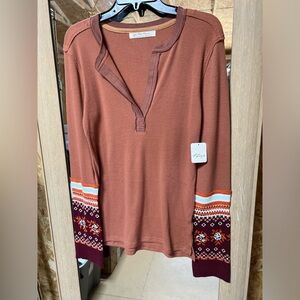 Free People Rust and Burgundy Patterned Top